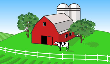 Illustration of Farm with Cow