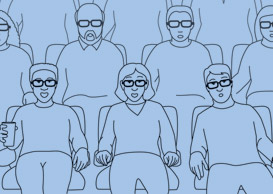 cartoon of people watching 3D movie